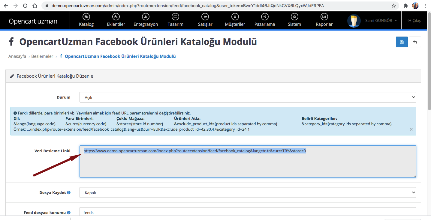 opencart facebook urun entegrasyonu