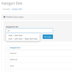 Opencart Admin Kategori Filtreleme